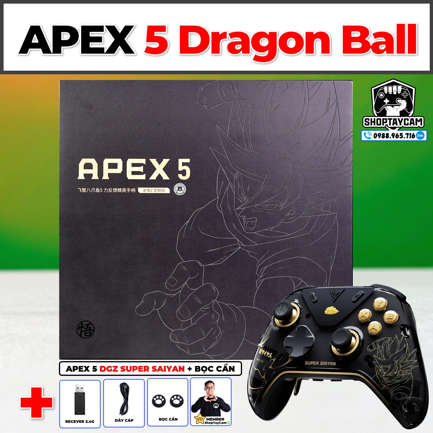 Tay Cầm Flydigi APEX 5 DRAGON BALL Z SUPER SAIYAN – Tay Cầm Bluetooth Wireless Cao Cấp Chơi FO4 FC ONLINE, PC, LAPTOP, Steam, Android | KÈM BỌC CẦN Tay Cầm Flydigi APEX 5 DRAGON BALL Z SUPER SAIYAN – Tay Cầm Bluetooth Wireless Cao Cấp Chơi FO4 FC ONLINE, PC, LAPTOP, Steam, Android | KÈM BỌC CẦN