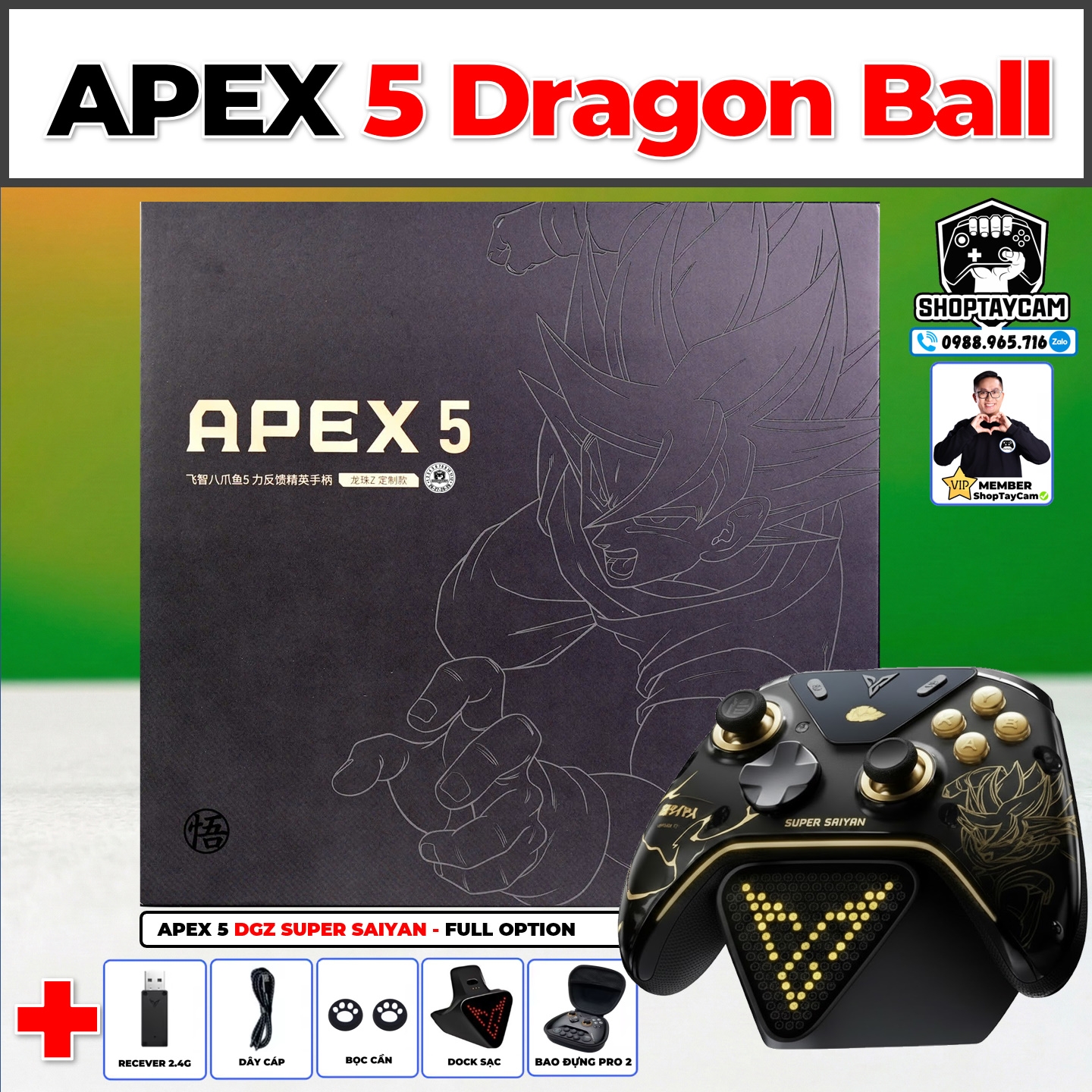 Tay Cầm Flydigi APEX 5 DRAGON BALL Z SUPER SAIYAN – Tay Cầm Bluetooth Wireless Cao Cấp Chơi FO4 FC ONLINE, PC, LAPTOP, Steam, Android | FULL OPTION