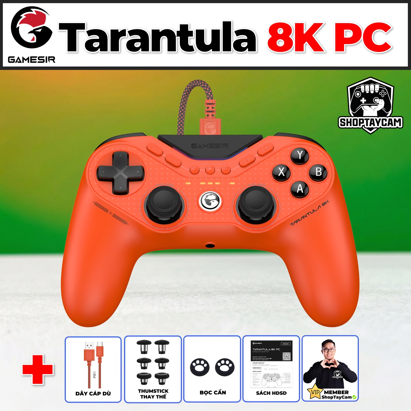 Tay Cầm GameSir Tarantula 8K PC Wired Esports Controller for PC - Gamesir TE CE Màu Orange 8000Hz, Cần TMR