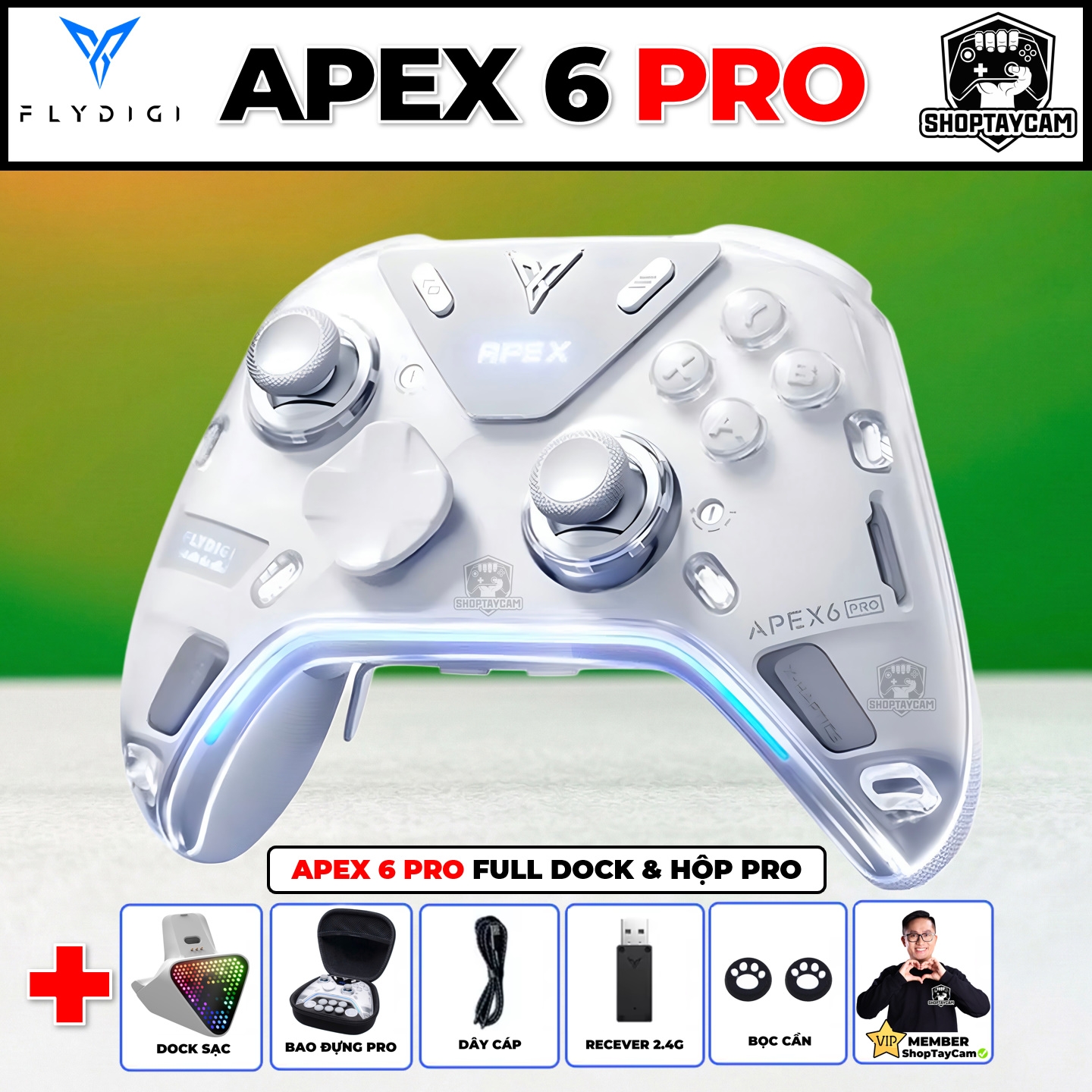 Apex 6 Pro – Tay Cầm Flydigi Apex 6 Pro X-Haptics 4 Motor VCM, Cần TMR, Màn Hình 2.0 | MỚI NHẤT 2026