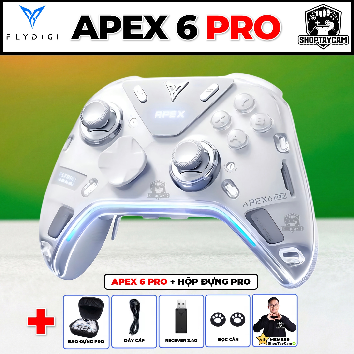 Apex 6 Pro – Tay Cầm Flydigi Apex 6 Pro X-Haptics 4 Motor VCM, Cần TMR, Màn Hình 2.0 | KÈM BAO ĐỰNG PRO