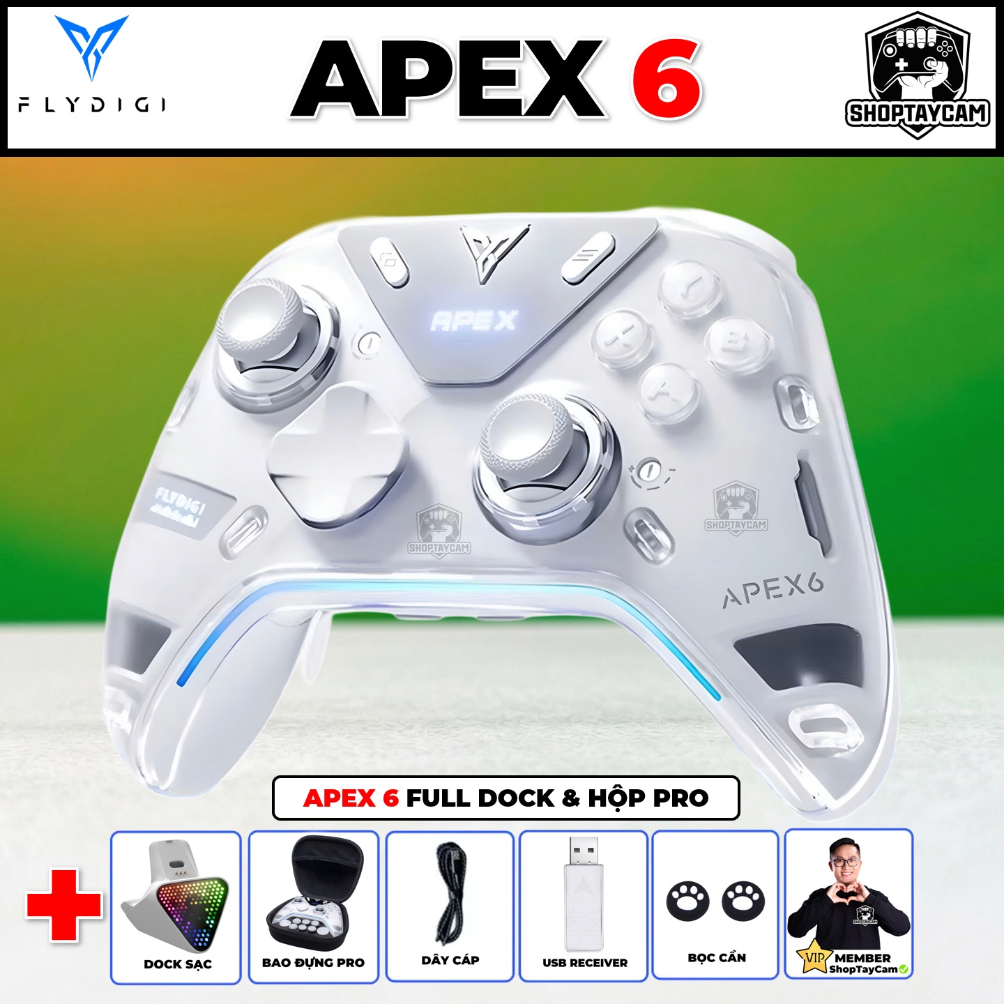 Apex 6 – Tay Cầm Flydigi Apex 6 Với X-Haptics 2 Motor VCM, Cần TMR 3.0, Màn Hình 2.0 | FULL OPTION