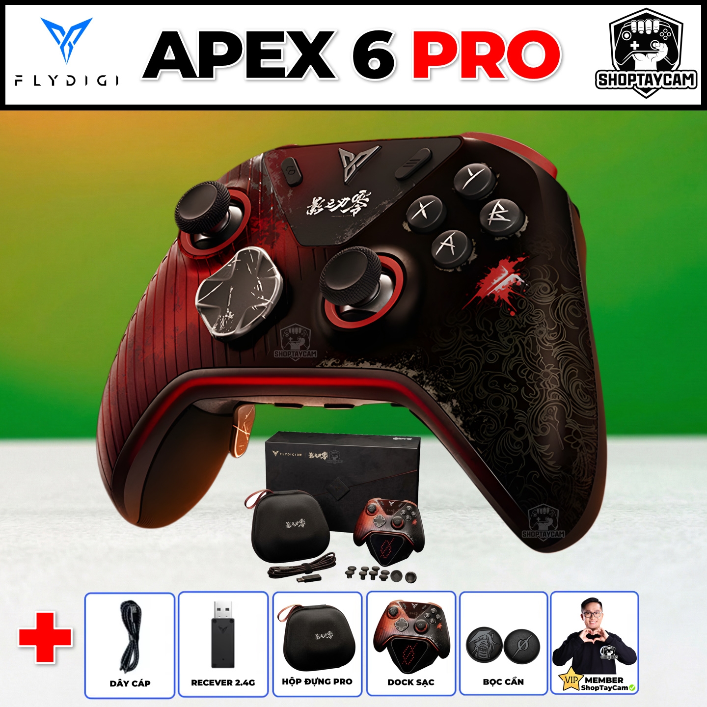 Tay Cầm Flydigi Apex 6 Pro Phantom Blade Zero Edition X-Haptics 4 Motor VCM, Cần TMR, Màn Hình 2.0 | FULL OPTION