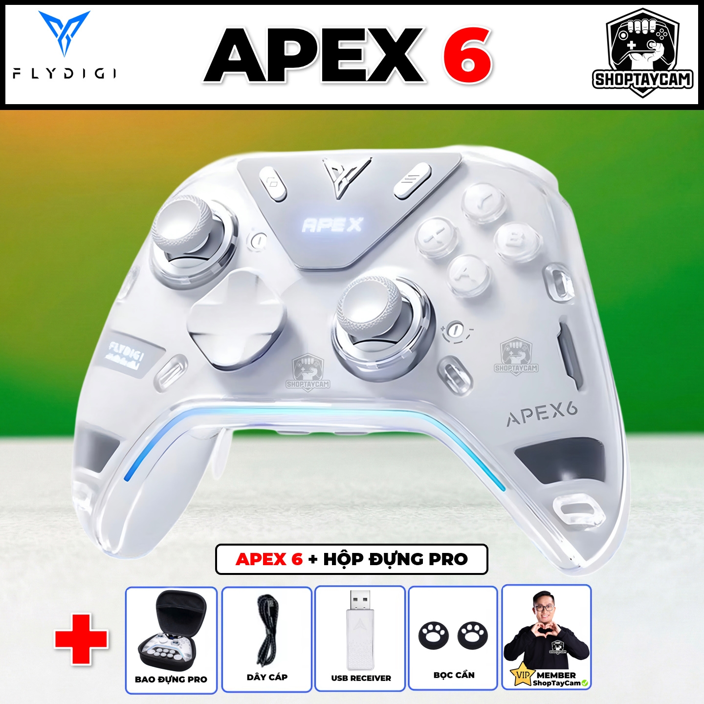 Apex 6 – Tay Cầm Flydigi Apex 6 Với X-Haptics 2 Motor VCM, Cần TMR 3.0, Màn Hình 2.0 | KÈM HỘP ĐỰNG PRO