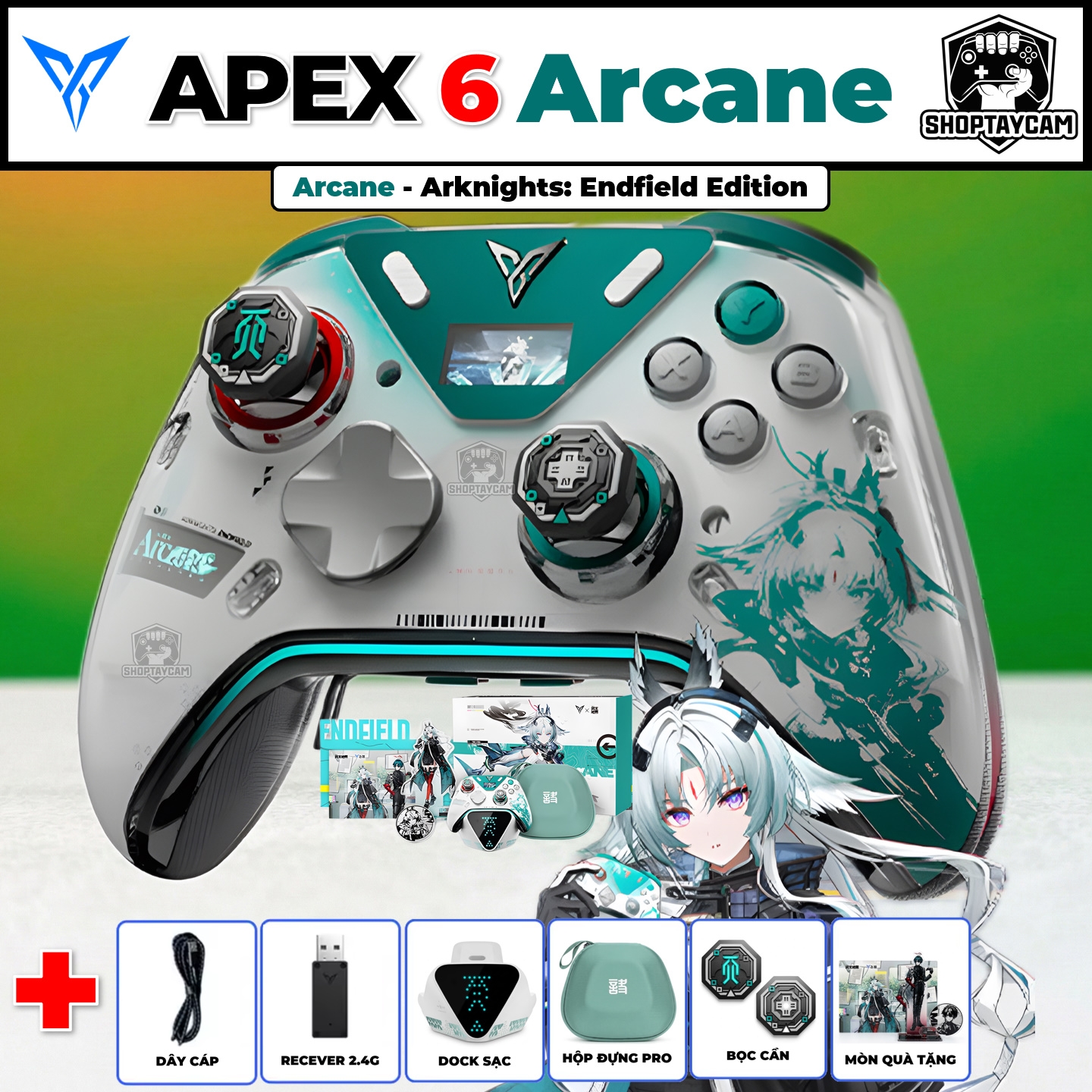 Tay Cầm Flydigi Apex 6 Arcane - Arknights Endfield Edition Với X-Haptics 2 Motor VCM, Cần TMR 3.0, Màn Hình 2.0 | FULL OPTION