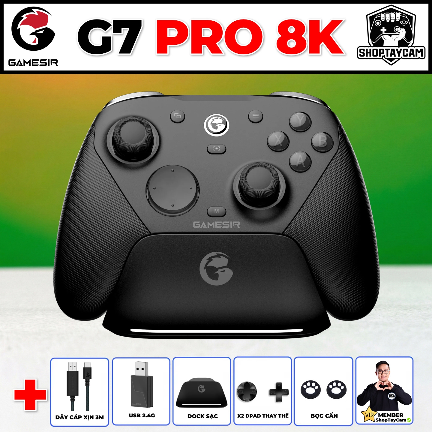 Tay Cầm GameSir G7 Pro 8K PC Black Đen Chính Hãng Mag-Res TMR Stick Gen 2, 8000Hz Chơi Game FCO, PC, Steam