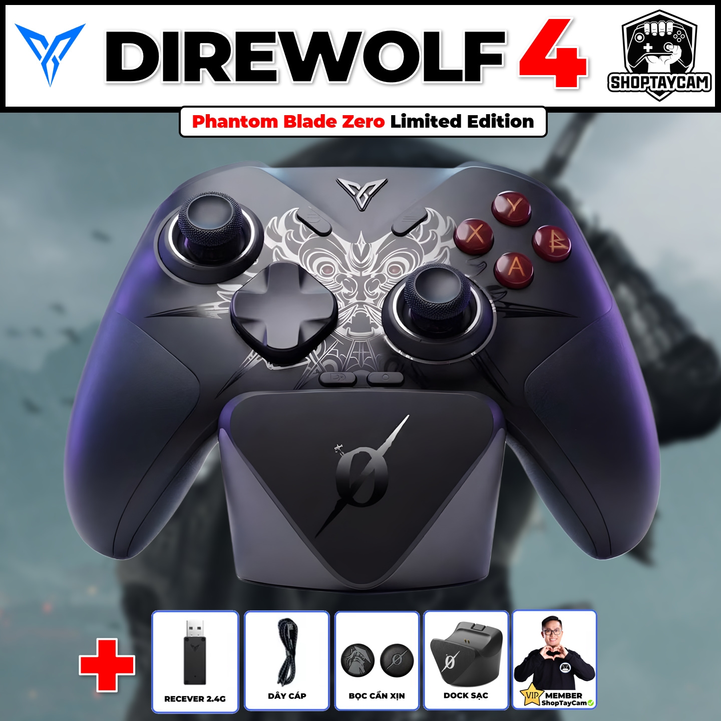 Tay Cầm FLYDIGI Direwolf 4 Phantom Blade Zero Edition – Wireless Gaming Controller 1000Hz, Hall Effect | Kèm Dock Sạc